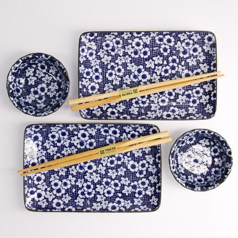 TOKYO DESIGN STUDIO - Sushi Giftset Nunome 4pcs w/chop 20.4x13cm & 9x3.5cm B 1/6