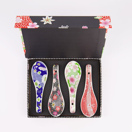 TOKYO DESIGN STUDIO - Kawaii Flower Soup Spoon Giftset 4pcs Black Flower 14x4.4x2cm 21328 1/24