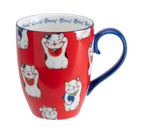 TOKYO DESIGN STUDIO - Kawaii Lucky Cat Mug W/Giftbox Red Classic Cat 8.5x10.2cm 380ml 17628 1/36