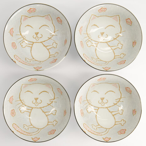 TOKYO DESIGN STUDIO - Mixed Bowls Kawaii Giftset 4pcs 15x7cm 500ml Blue Luckycat 7F 22035 1/6