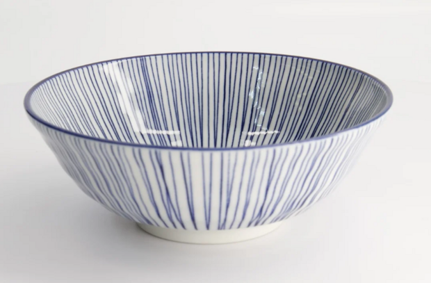 TOKYO DESIGN STUDIO - Nippon Blue Ramen Bowl 21x7.8cm 1000ml Lines TN-03/D 4/32