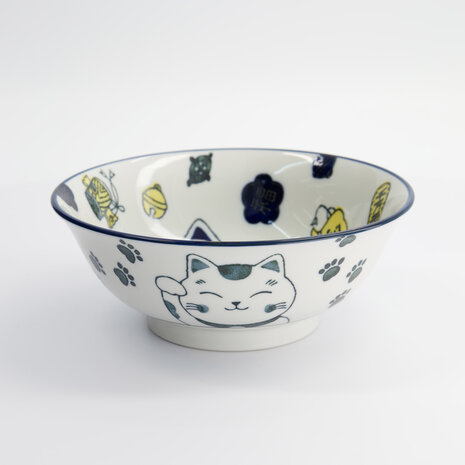 TOKYO DESIGN STUDIO - Kawaii Lucky Cat Neko Ramen Bowl Blue 20.8x8cm 1000ml 4/32