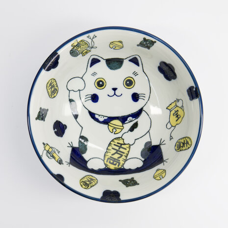 TOKYO DESIGN STUDIO - Kawaii Lucky Cat Neko Ramen Bowl Blue 20.8x8cm 1000ml 4/32