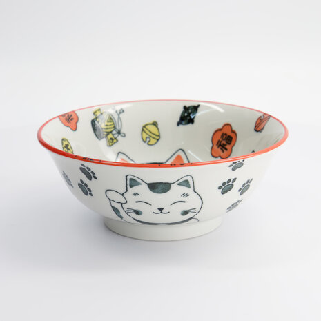 TOKYO DESIGN STUDIO - Kawaii Lucky Cat Neko Ramen Bowl Red 20.8x8cm 1000ml Red 4/32