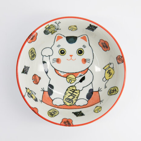 TOKYO DESIGN STUDIO - Kawaii Lucky Cat Neko Ramen Bowl Red 20.8x8cm 1000ml Red 4/32