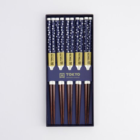 TOKYO DESIGN STUDIO - Chopstick Giftset/5 Blue Flowers B-1220X 1/100