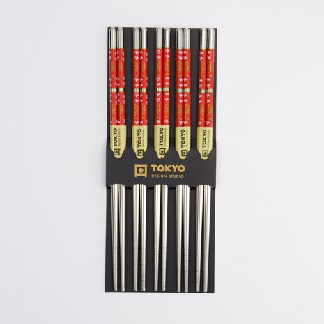 TOKYO DESIGN STUDIO - Chopstick Set/5 Stainless Steel Red SS-13 17907 10/200