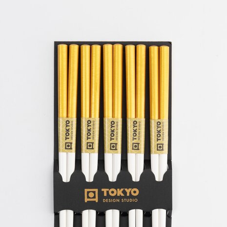 TOKYO DESIGN STUDIO - Chopstick Set/5 Gold & White 10/200