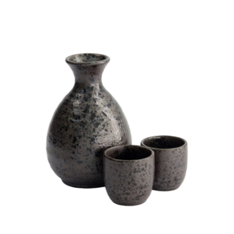 TOKYO DESIGN STUDIO - Sake Set 1:2 Kuro Tetsusabi 8x12.5cm + 4.5x4.5cm (300ml +50ml) 3pcs YW-8423/C 1/36